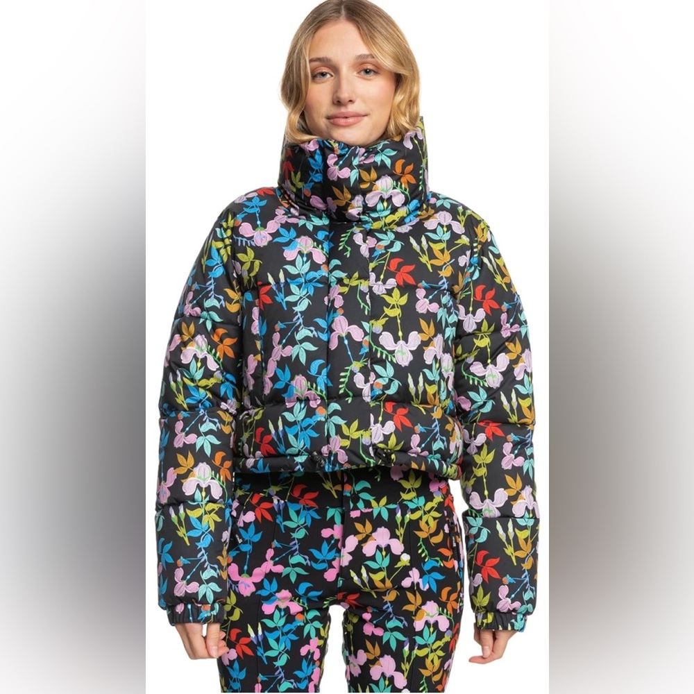 ✨🌸 Rowley Roxy Floral Cropped Puffer Jacket‎ DryFlight 10K Size M 🌸✨